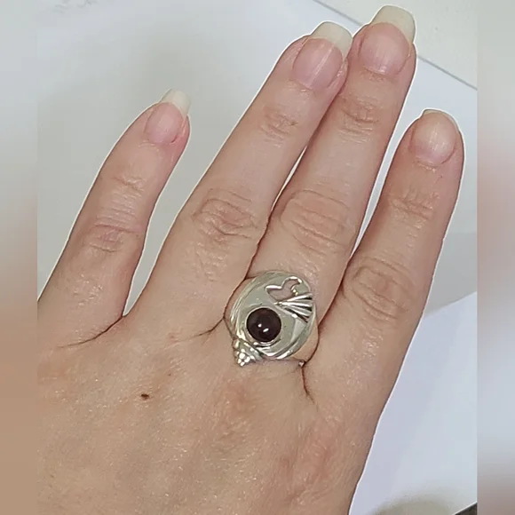 Vintage Boho Unique Weird Chunky Red Purple Cabochon Stone Sterling Silver Ring - Picture 13 of 15